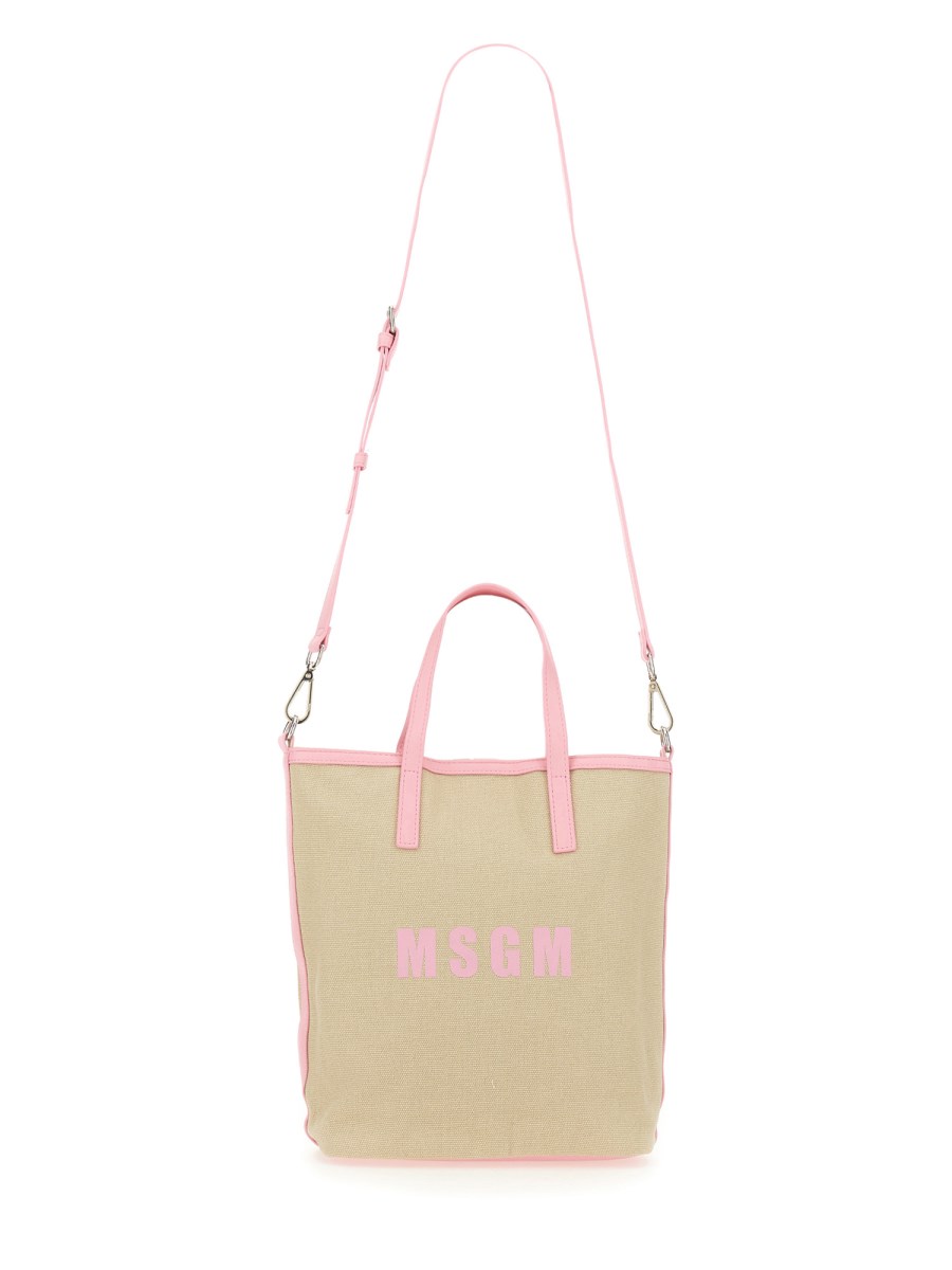 MSGM BORSA TOTE IN CANVAS CON LOGO