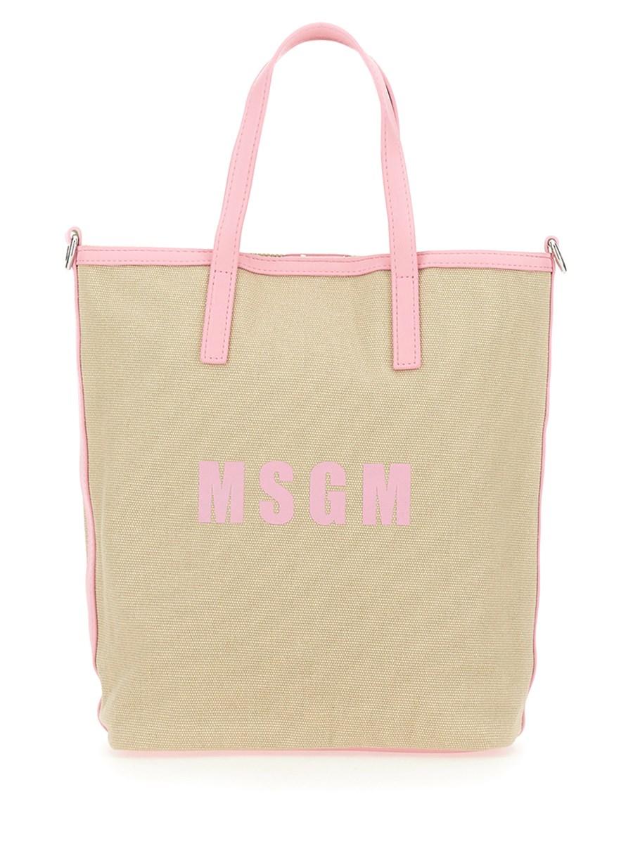 MSGM BORSA TOTE IN CANVAS CON LOGO