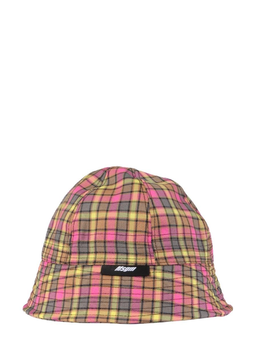 MSGM CAPPELLO CLOCHE IN TESSUTO TECNICO A QUADRI