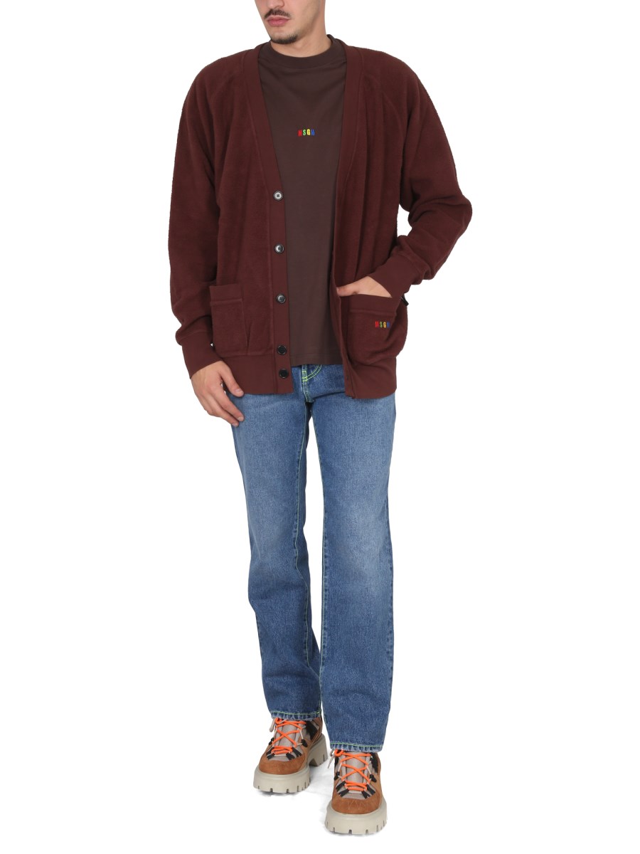 MSGM CARDIGAN CON SCOLLO A V E RICAMO MICRO LOGO