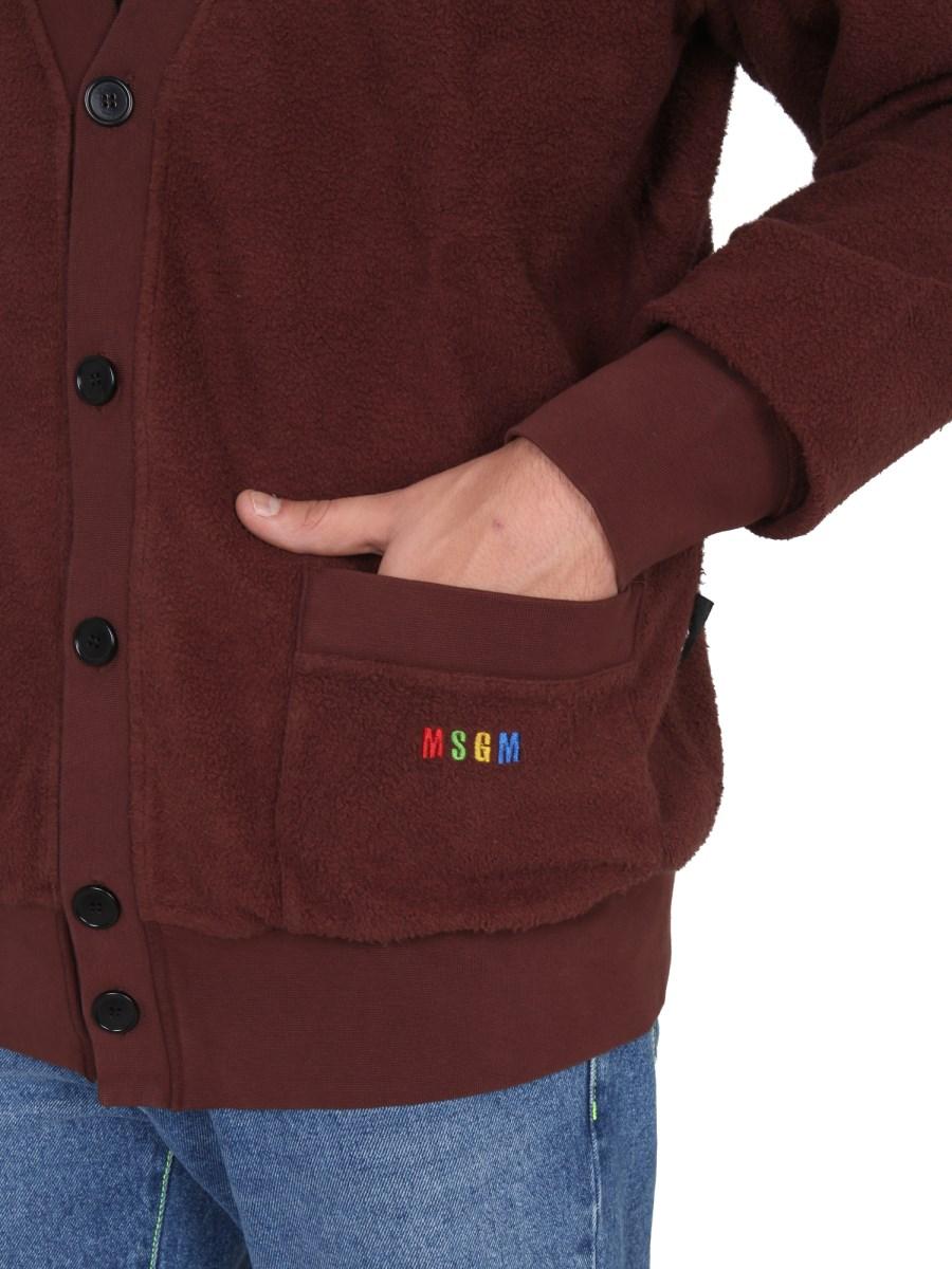MSGM CARDIGAN CON SCOLLO A V E RICAMO MICRO LOGO