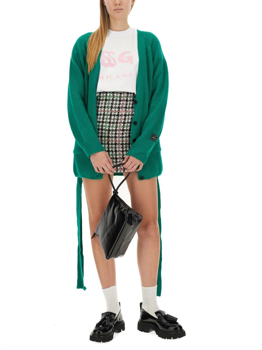 MSGM CARDIGAN IN LANA CON SCOLLO A V