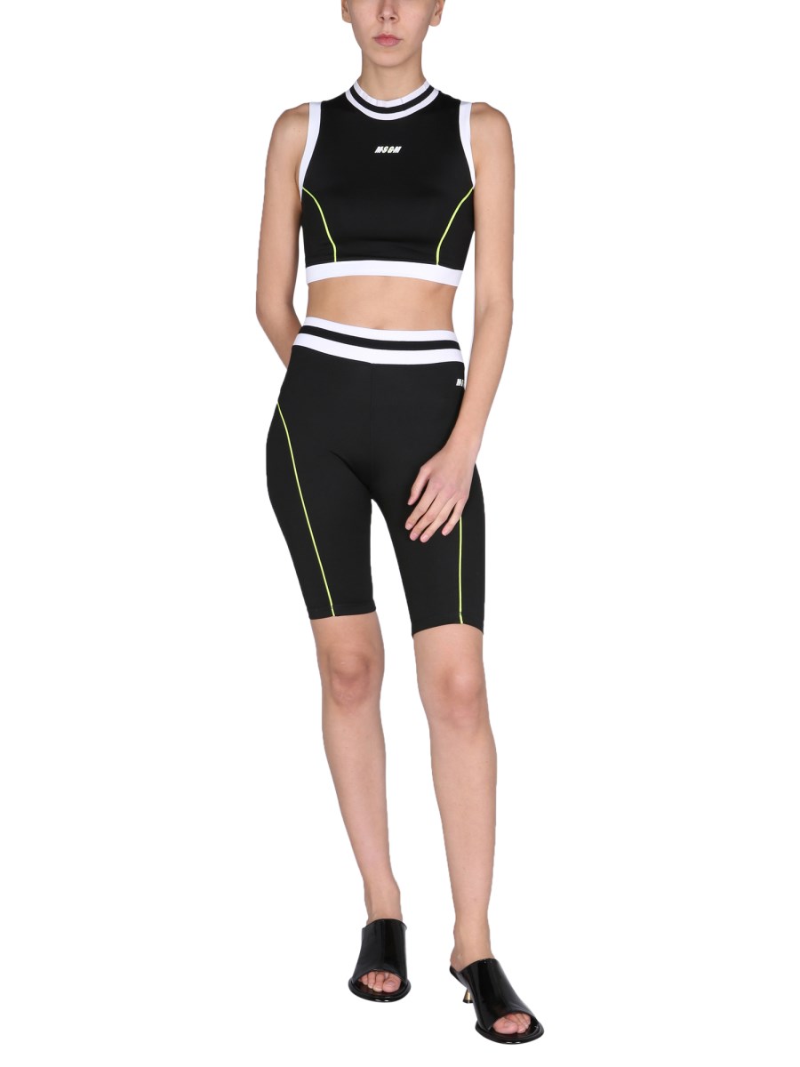 MSGM CROP TOP "ACTIVE" IN NYLON CON STAMPA LOGO