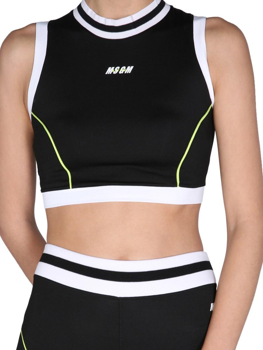 MSGM CROP TOP "ACTIVE" IN NYLON CON STAMPA LOGO