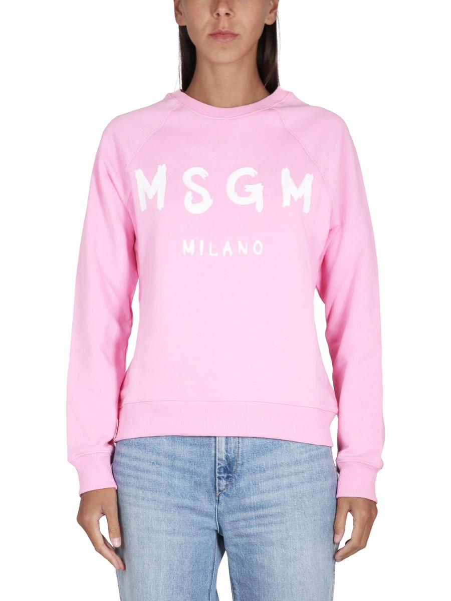 MSGM FELPA IN COTONE CON STAMPA LOGO PENNELATO