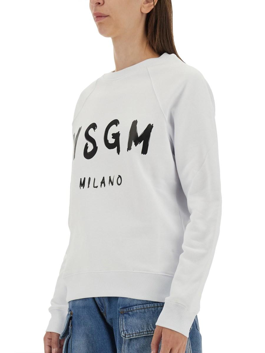 MSGM FELPA IN COTONE CON STAMPA LOGO PENNELLATO