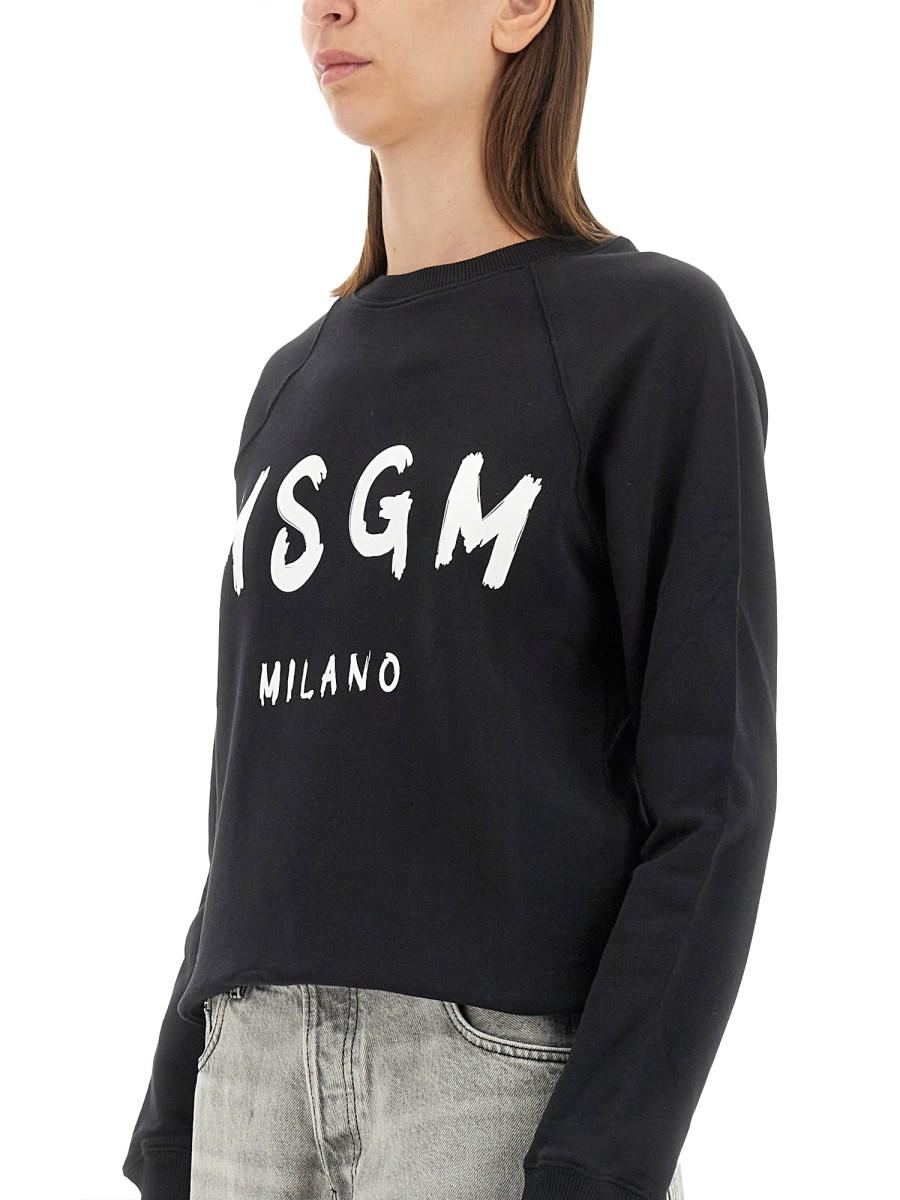 MSGM FELPA IN COTONE CON STAMPA LOGO PENNELLATO