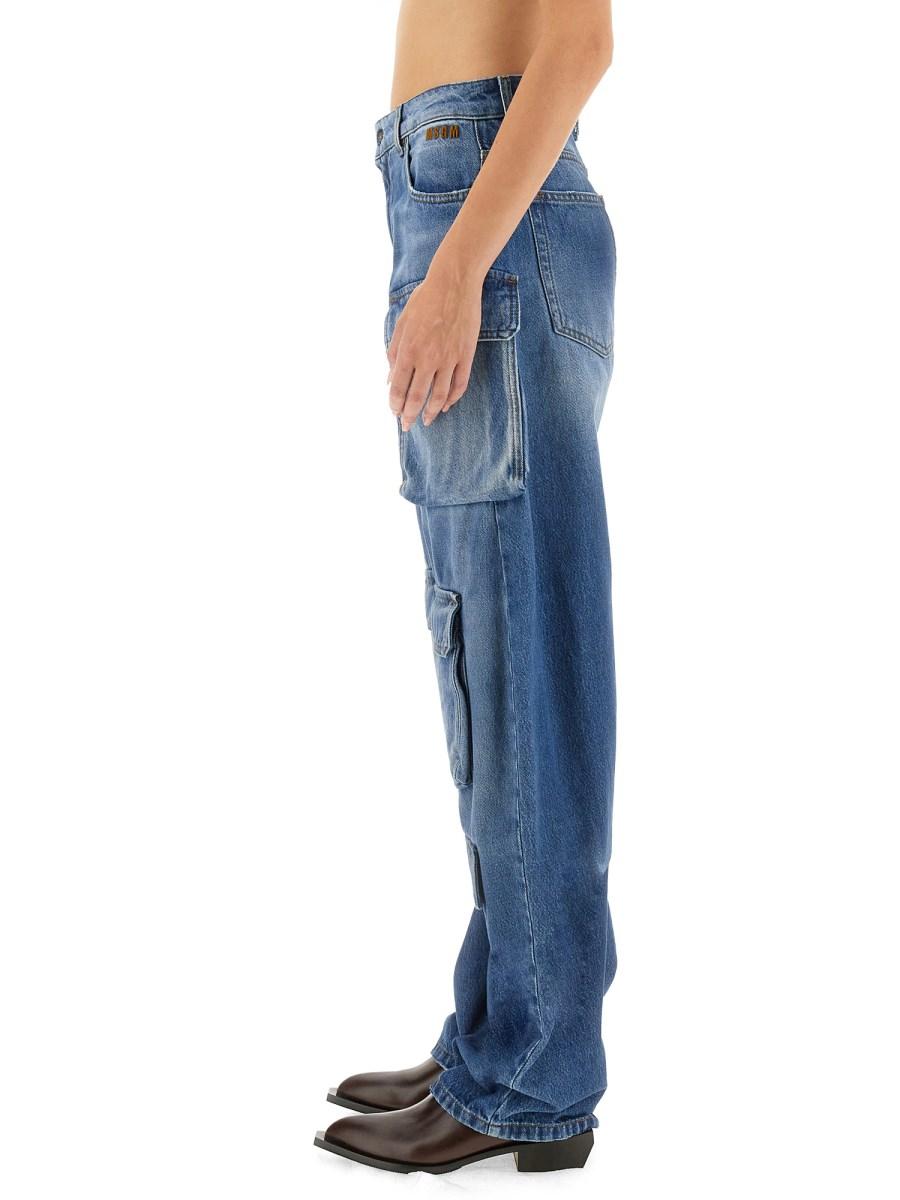 MSGM JEANS CARGO IN DENIM DI COTONE