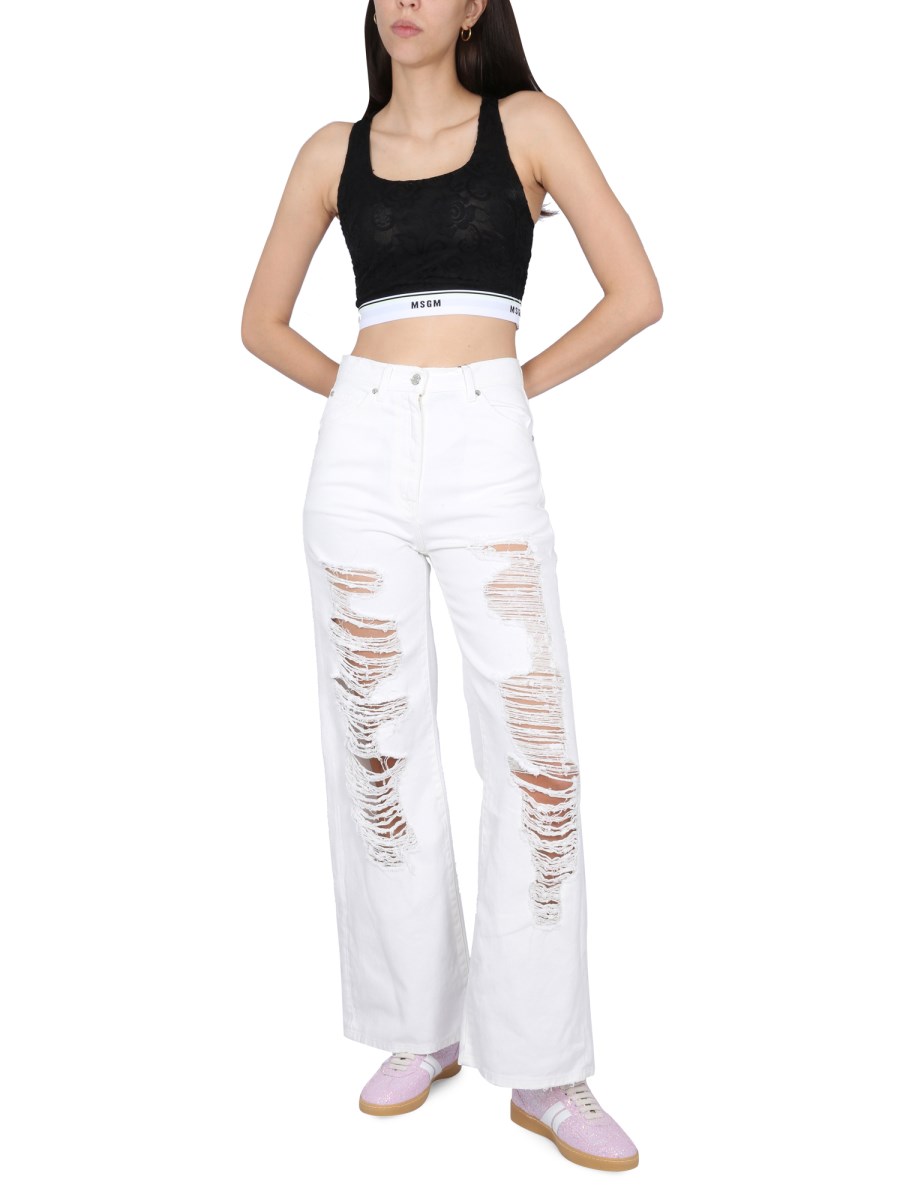 MSGM JEANS CON STRAPPI IN DENIM DI COTONE