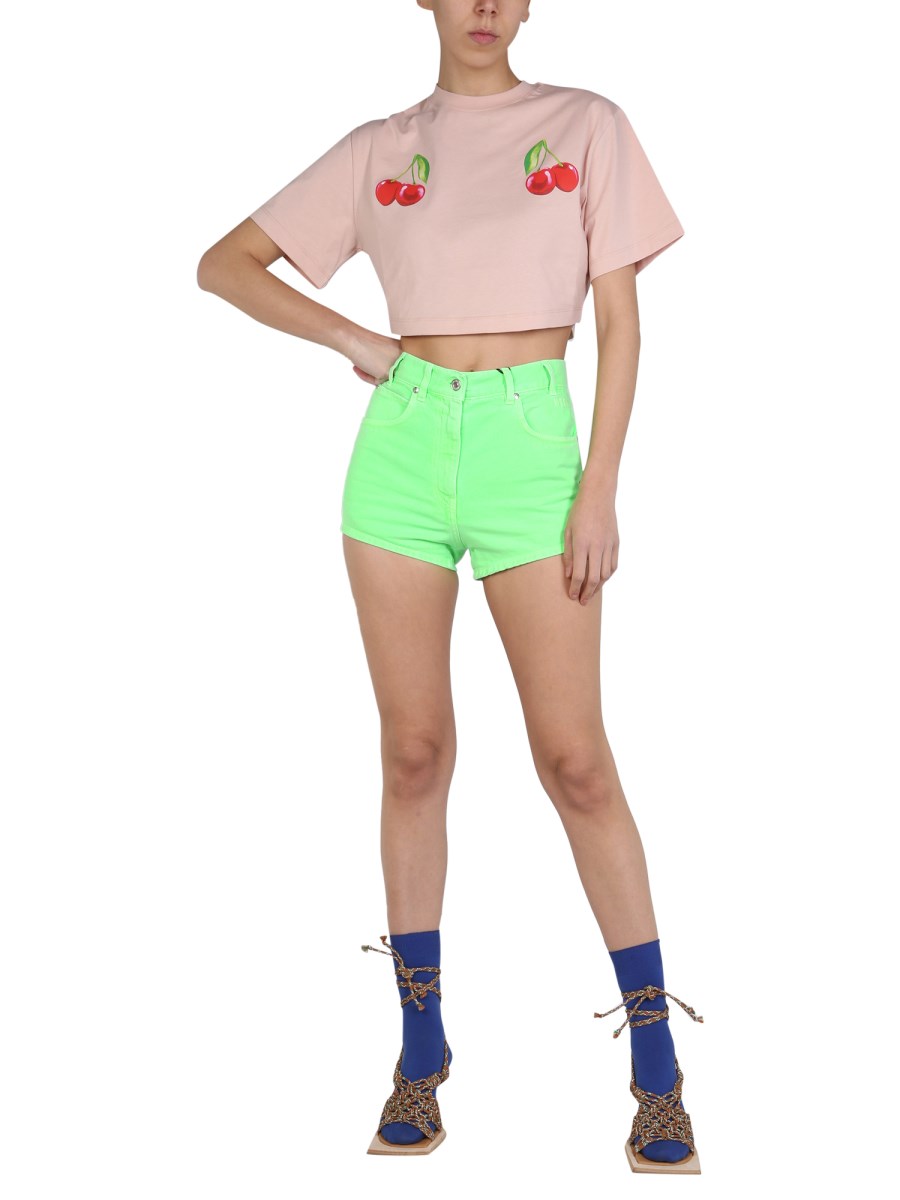 MSGM SHORTS IN DENIM DI COTOTNE CON RICAMO LOGO