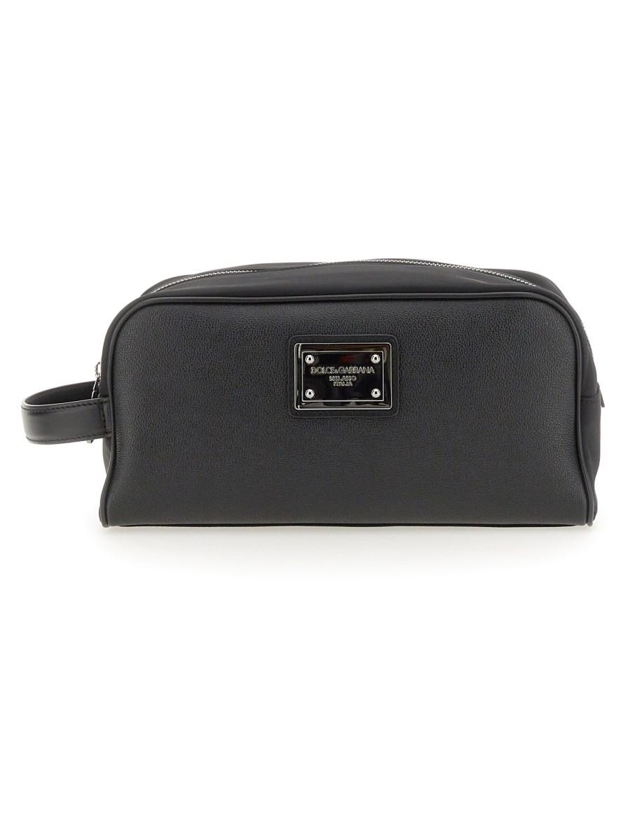 DOLCE & GABBANA NECESSAIRE IN NYLON E PELLE CON PLACCHETTA LOGO