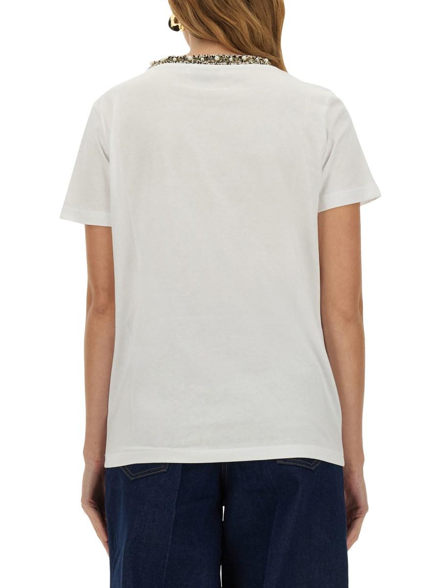 NINA RICCI T-SHIRT CON COLLO RICAMATO