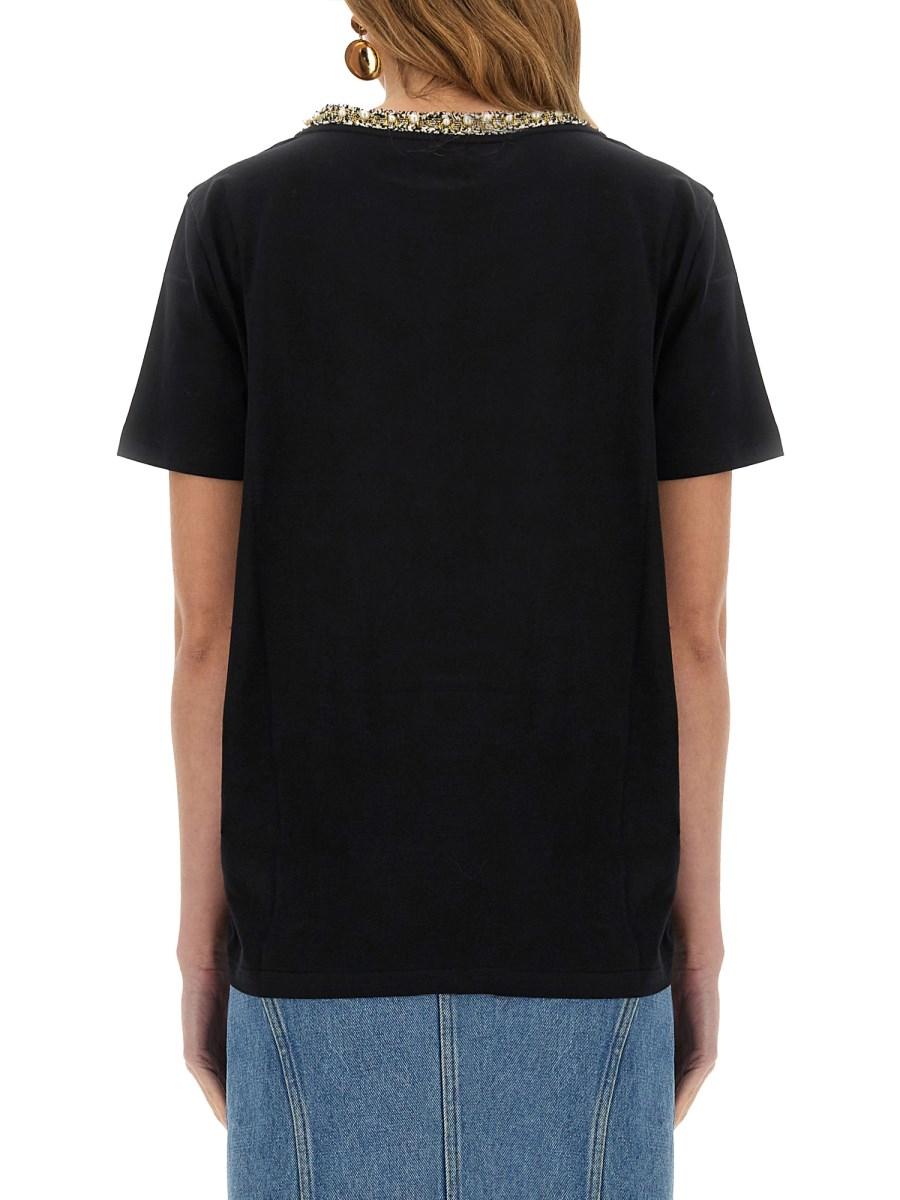 NINA RICCI T-SHIRT CON COLLO RICAMATO