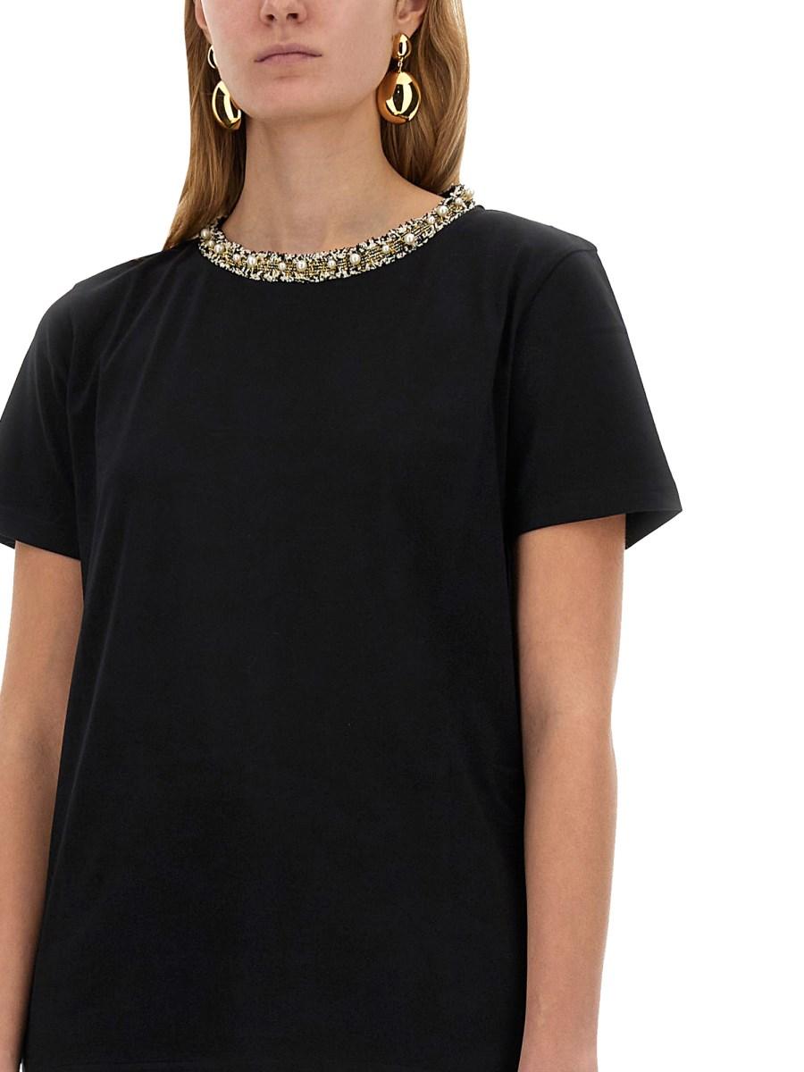 NINA RICCI T-SHIRT CON COLLO RICAMATO