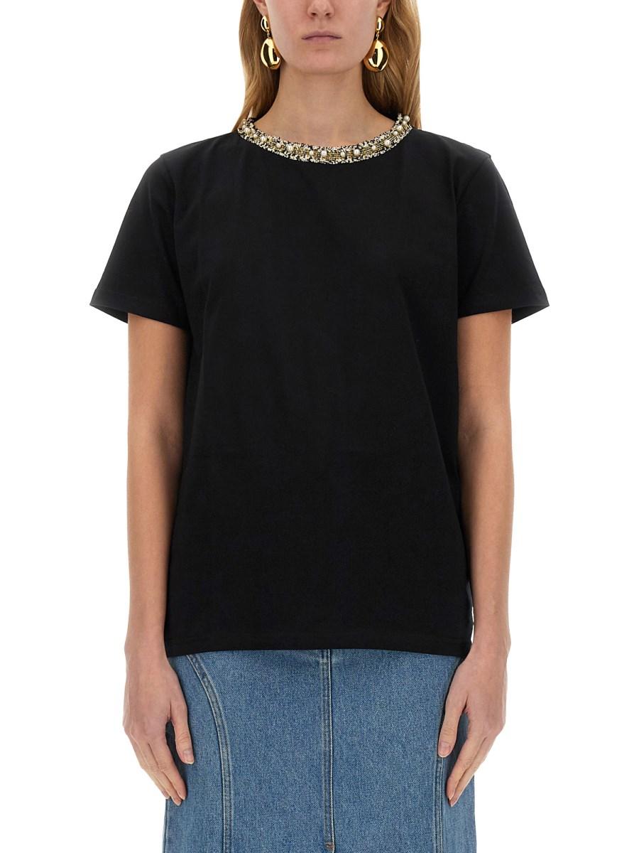 NINA RICCI T-SHIRT CON COLLO RICAMATO