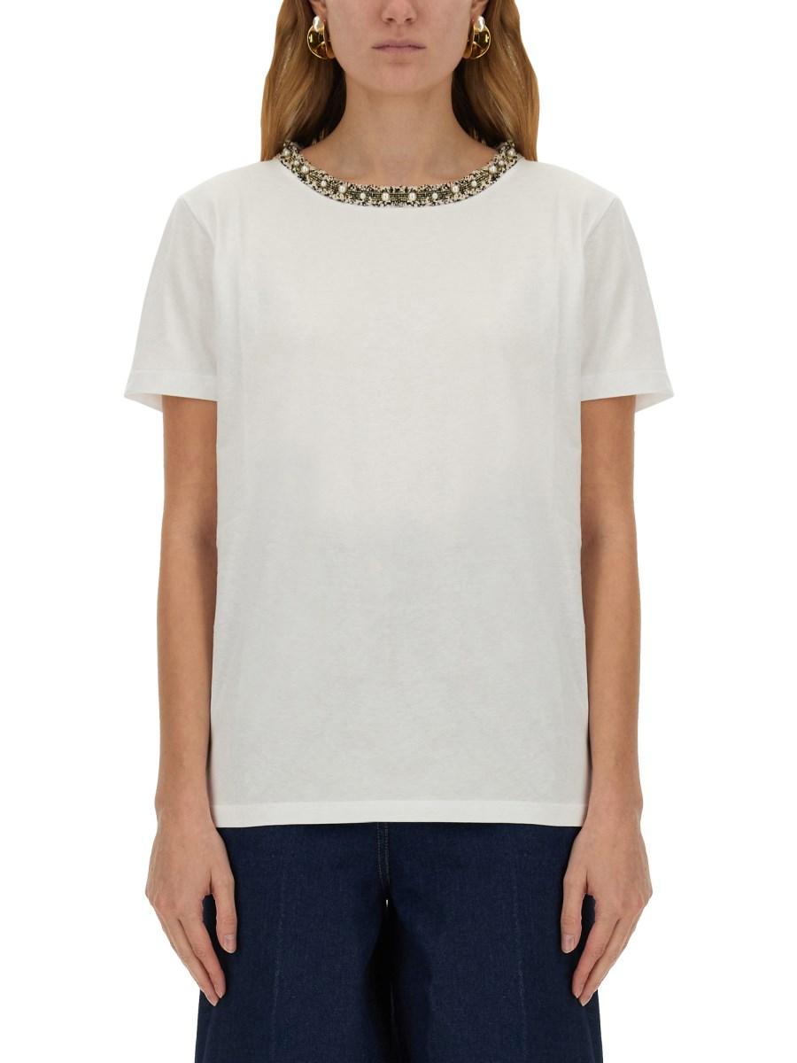 NINA RICCI T-SHIRT CON COLLO RICAMATO