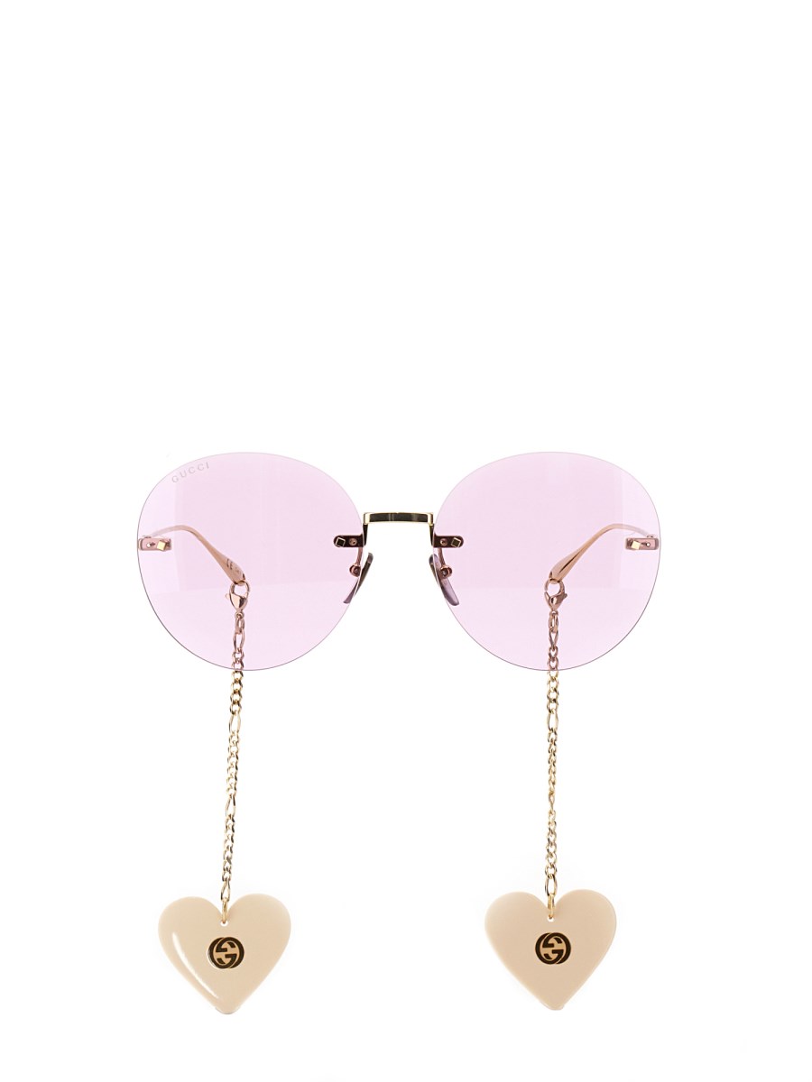 GUCCI OCCHIALE DA SOLE IN METALLO CON PENDENTI A CUORE