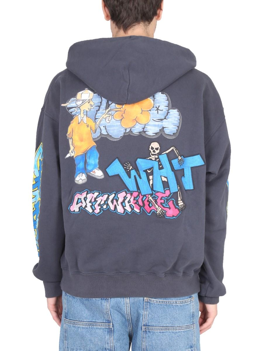OFF-WHITE FELPA CON CAPPUCCIO IN COTONE CON STAMPA