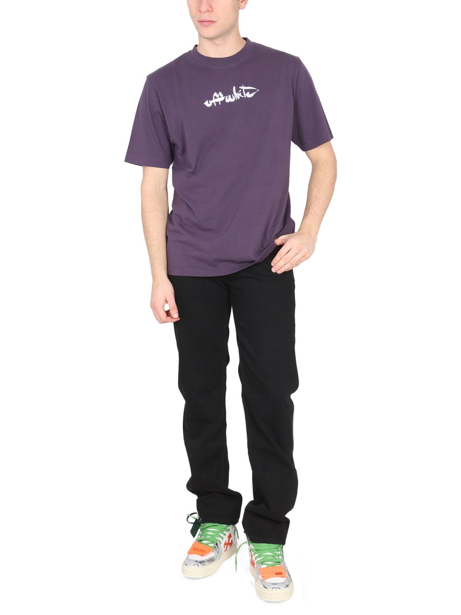 OFF-WHITE JEANS IN COTONE CON STAMPA LOGO