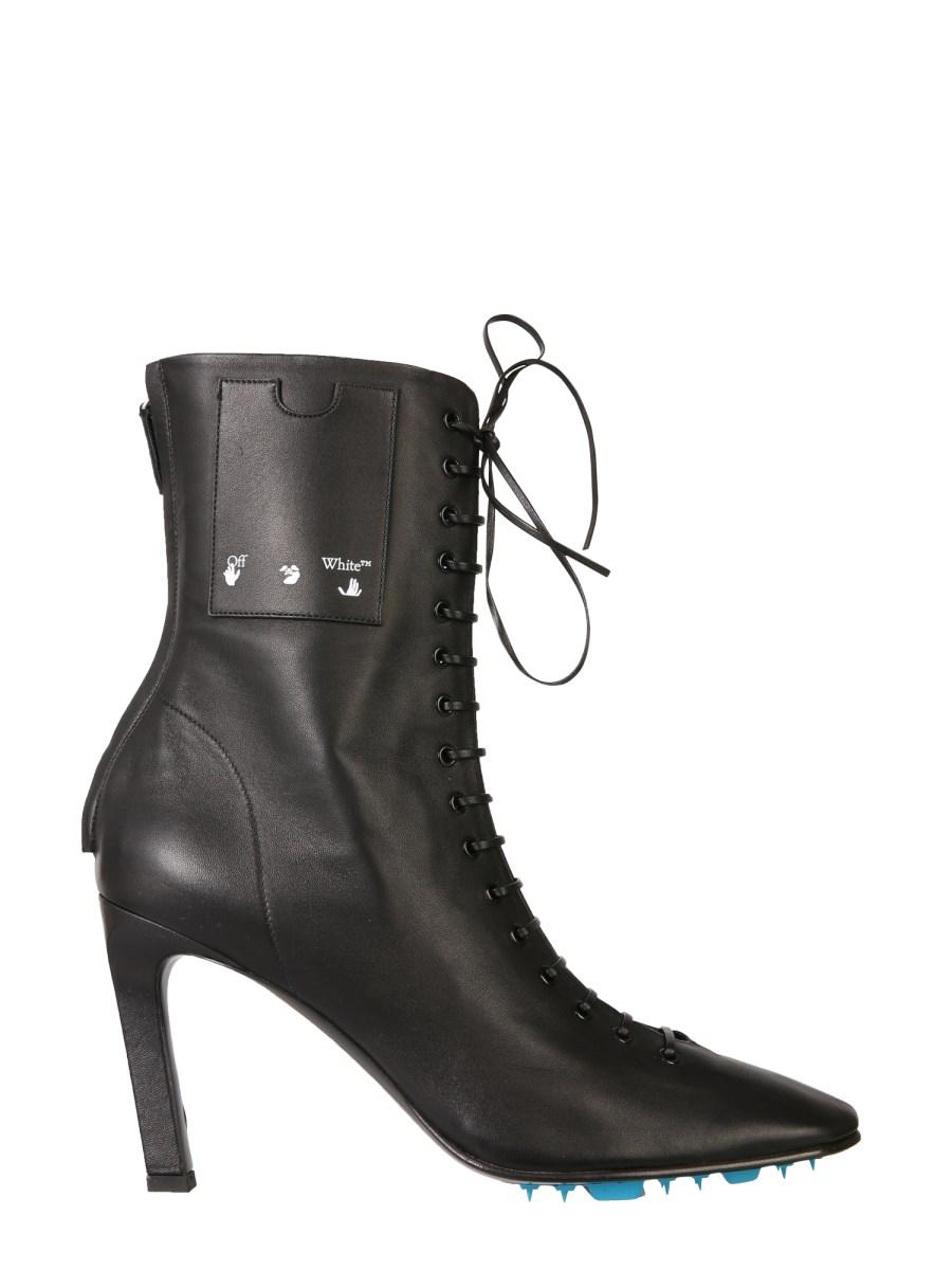 OFF-WHITE STIVALETTO IN PELLE CON LACCI E LOGO
