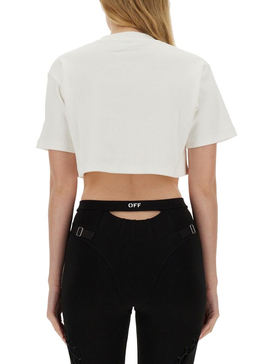 OFF-WHITE T-SHIRT CROPPED A COSTE CON LOGO OFF