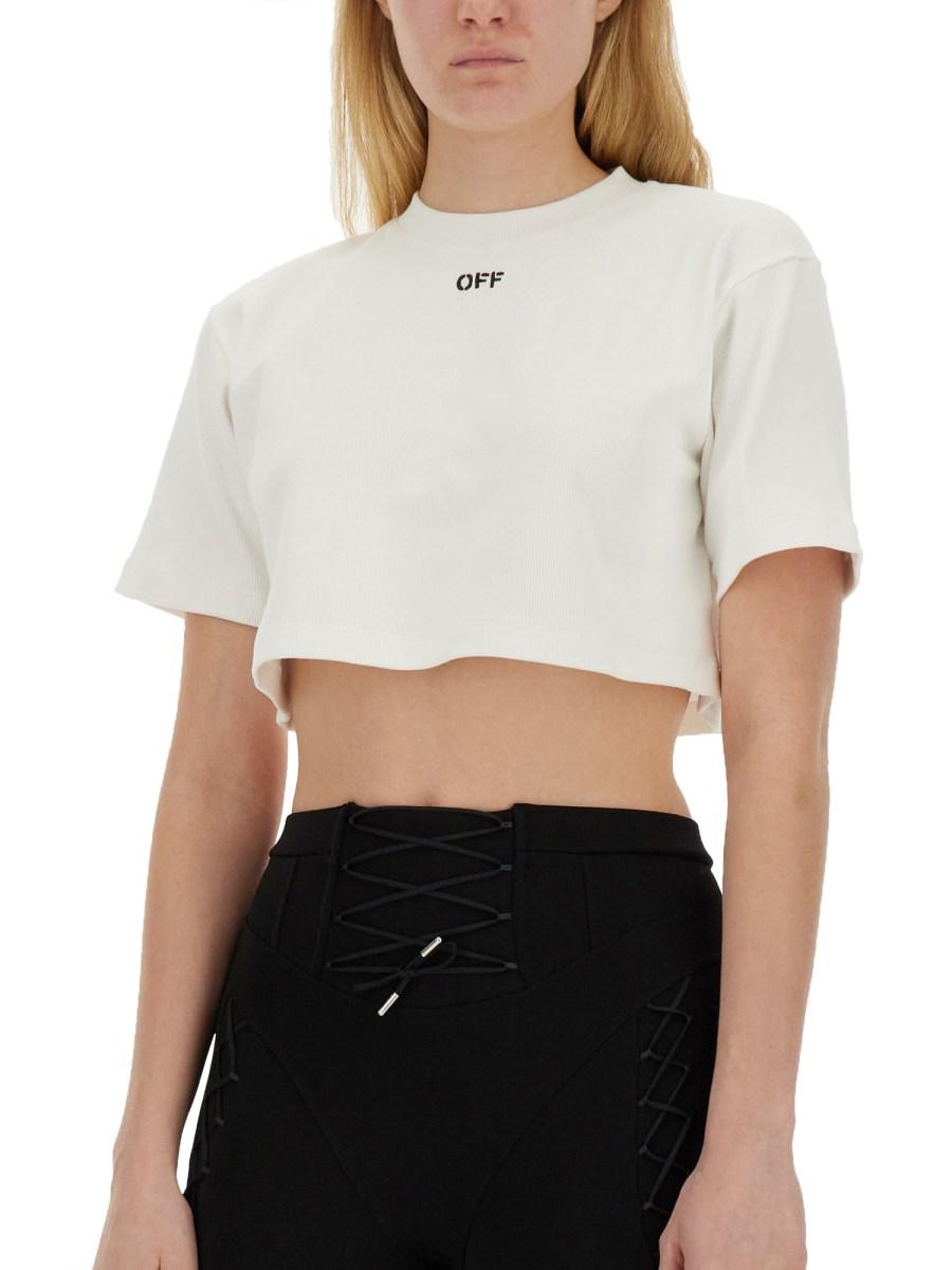 OFF-WHITE T-SHIRT CROPPED A COSTE CON LOGO OFF