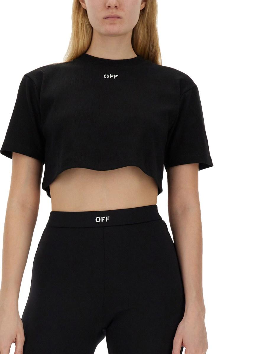 OFF-WHITE T-SHIRT CROPPED A COSTE CON LOGO OFF