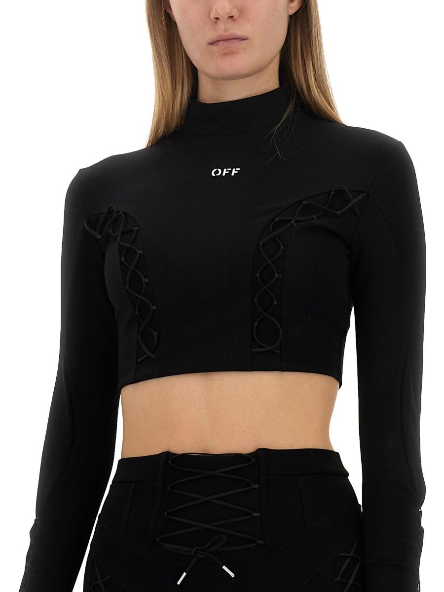 OFF-WHITE TOP IN MAGLIA DI VISCOSA CON LOGO