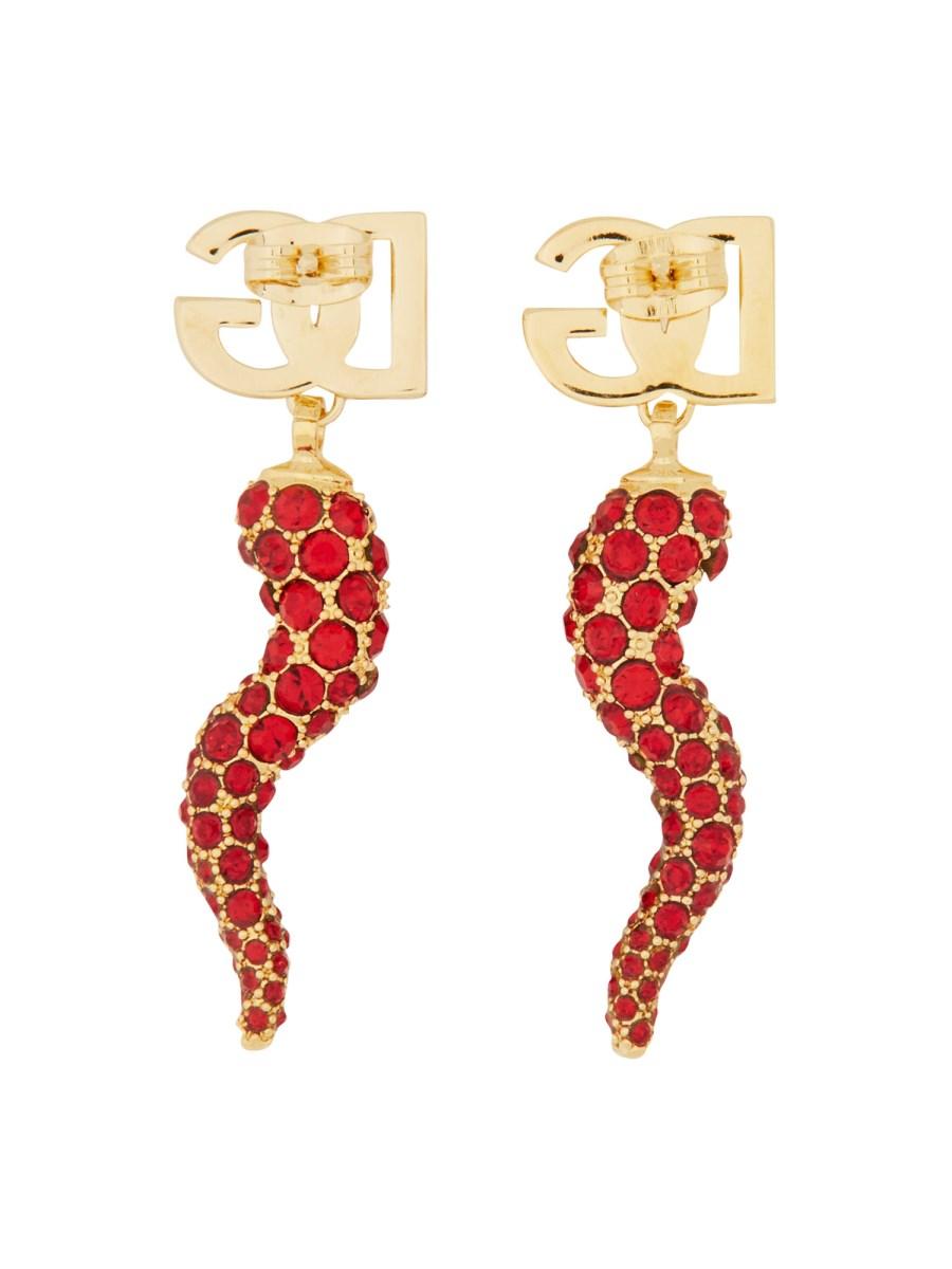 DOLCE & GABBANA ORECCHINO CON LOGO E CORNETTO IN STRASS