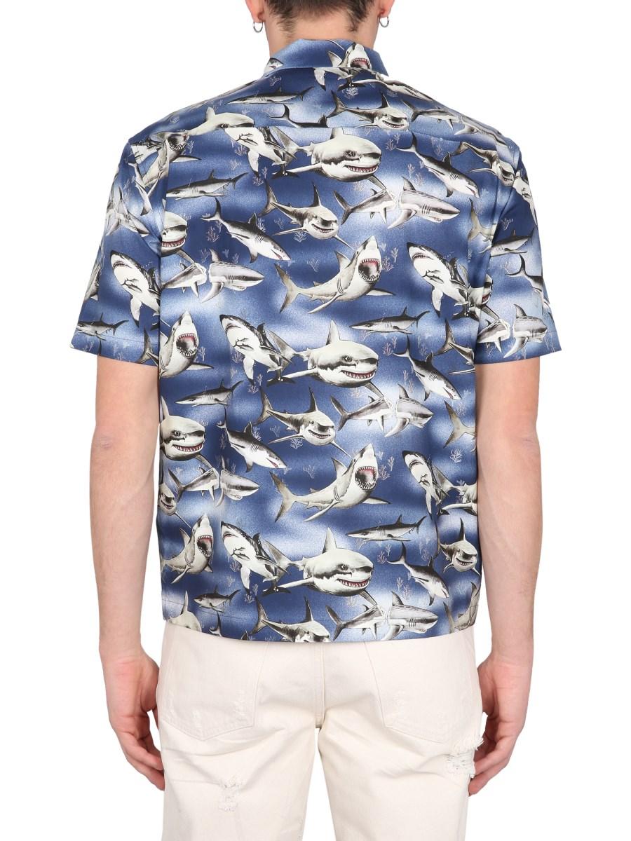 PALM ANGELS CAMICIA BOWLING SHARKS IN COTONE