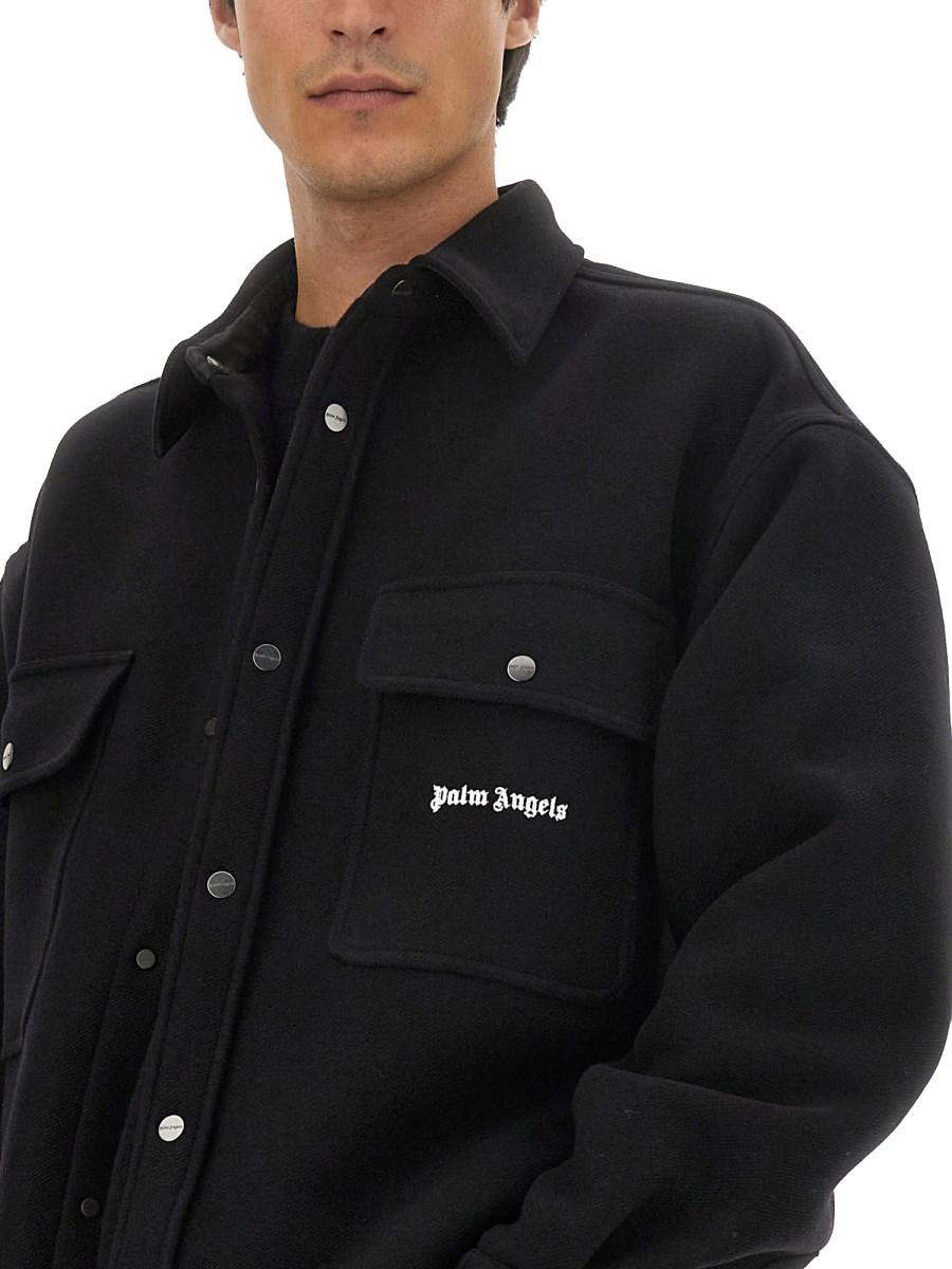 PALM ANGELS CAMICIA IN LANA CON LOGO