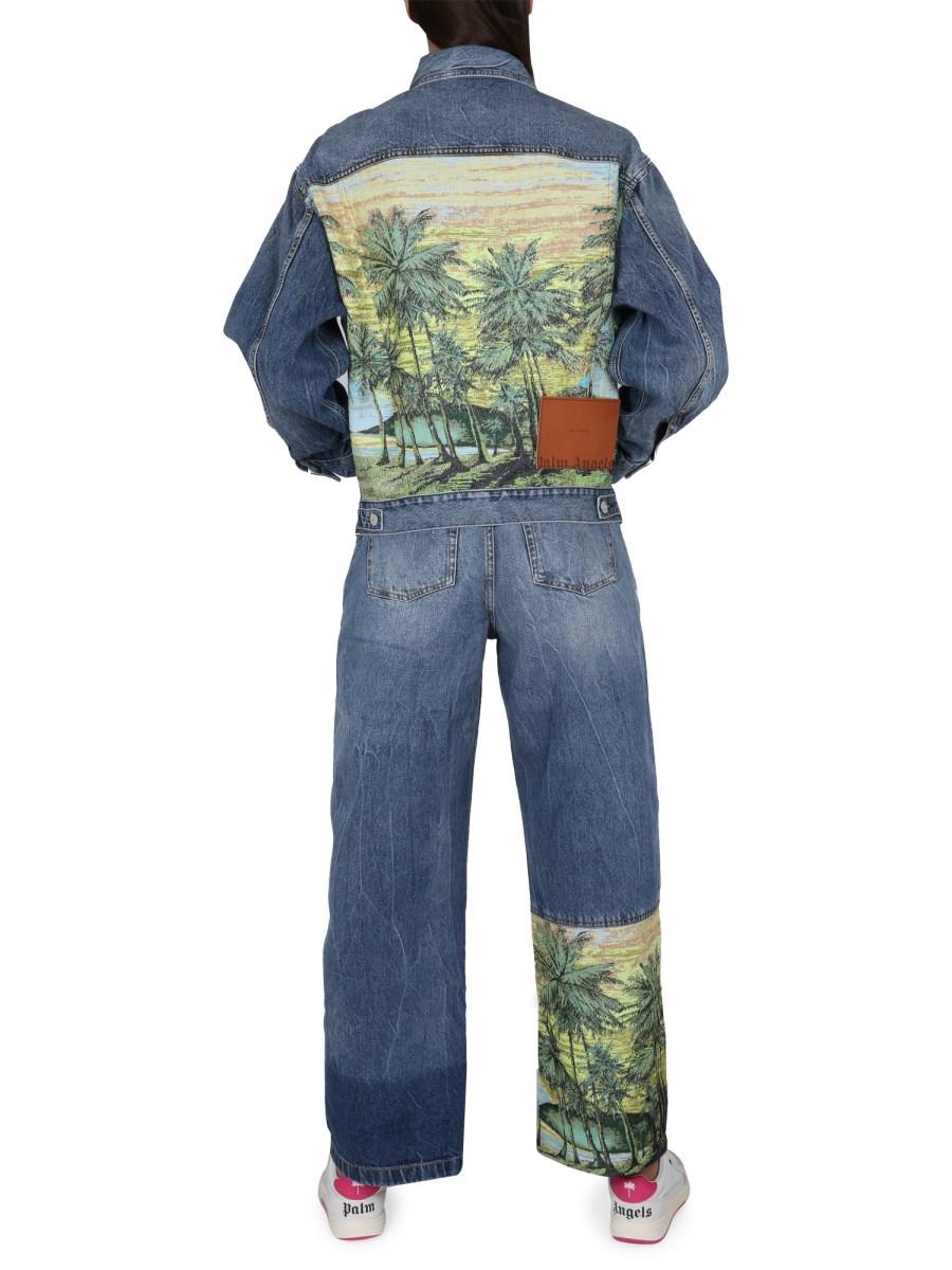 PALM ANGELS GIACCA IN DENIM CON STAMPA SUNRISE