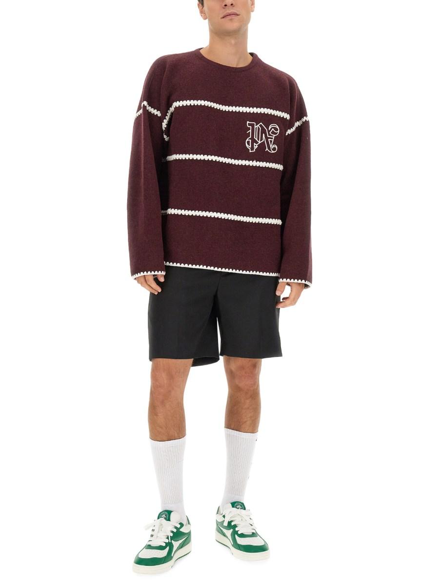 PALM ANGELS MAGLIONE IN LANA A RIGHE MONOGRAM