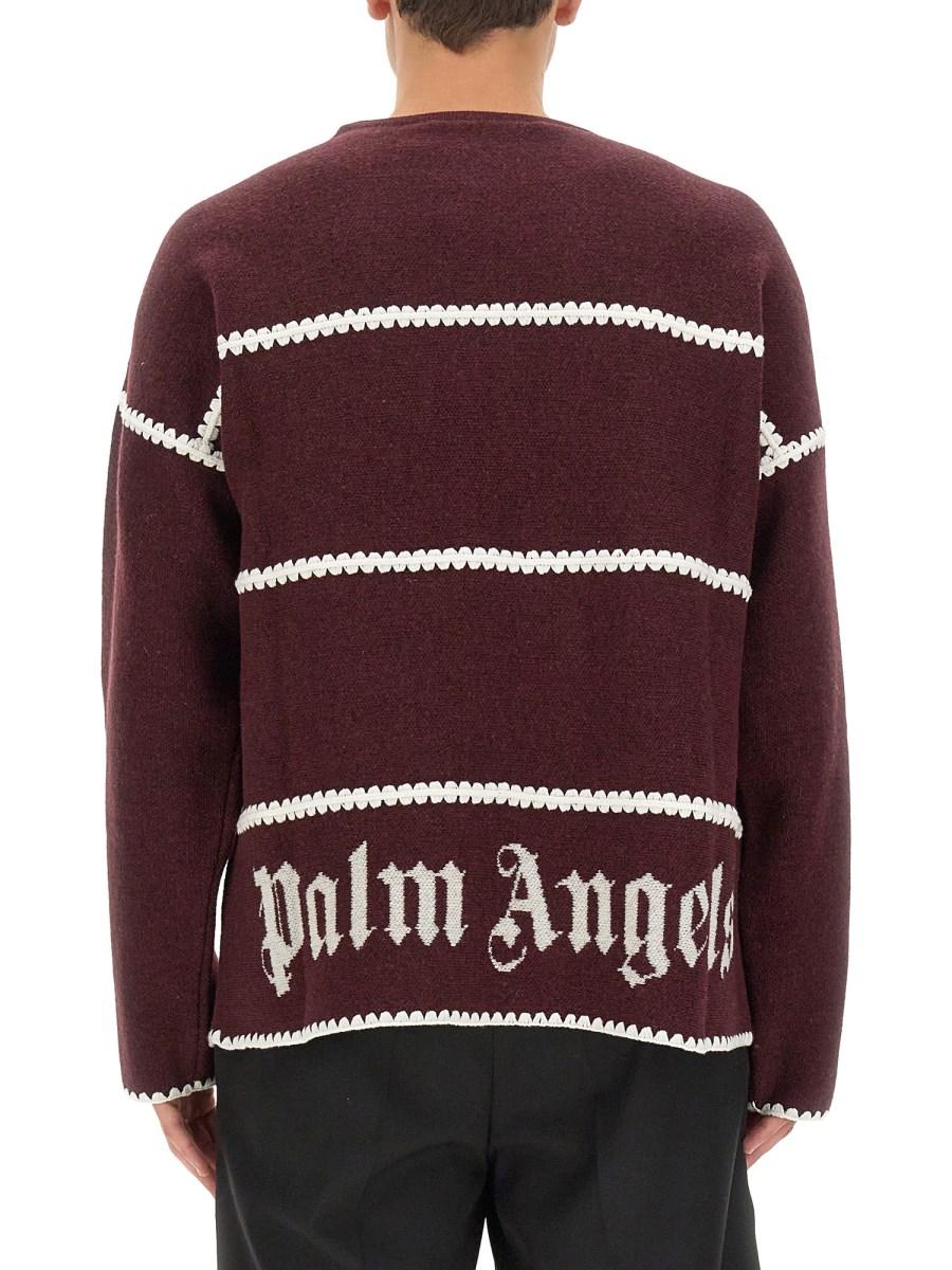 PALM ANGELS MAGLIONE IN LANA A RIGHE MONOGRAM