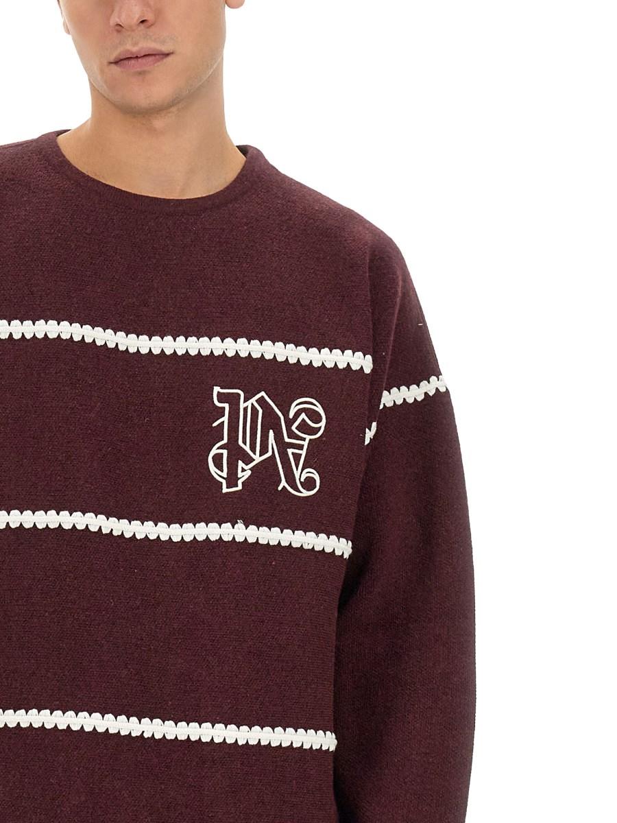 PALM ANGELS MAGLIONE IN LANA A RIGHE MONOGRAM