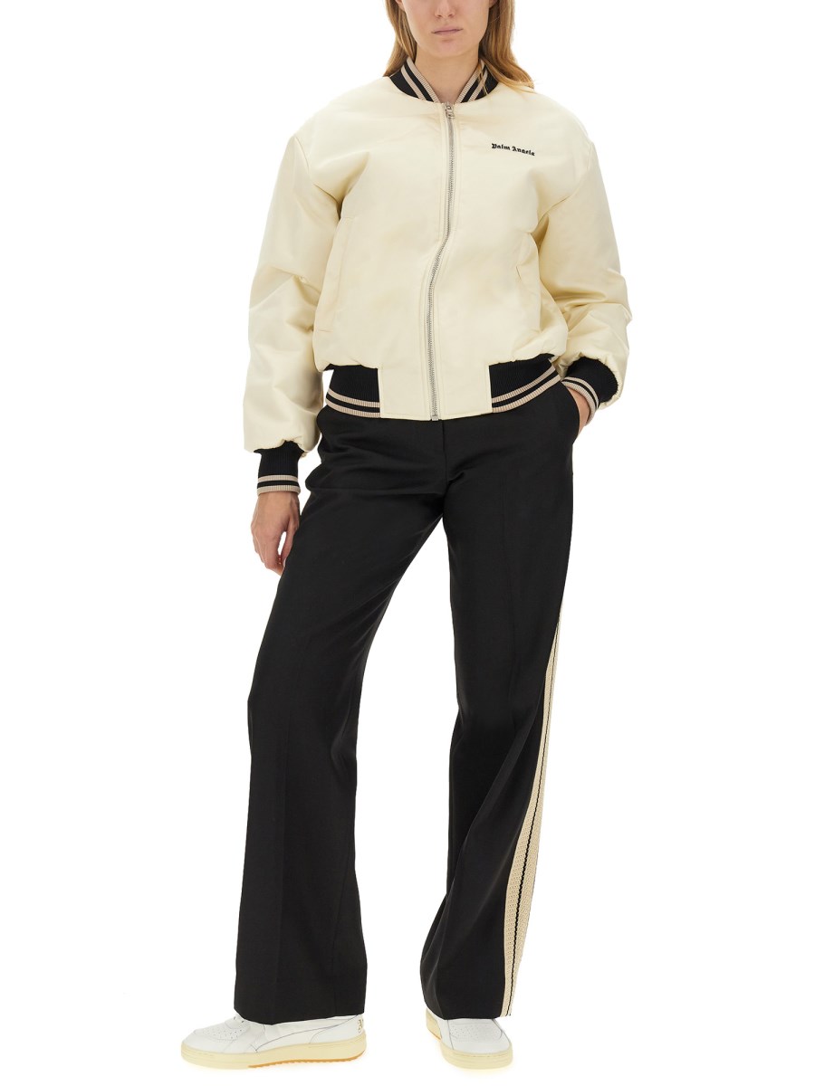 PALM ANGELS PANTALONE IN LANA CON BANDA IN MAGLIA