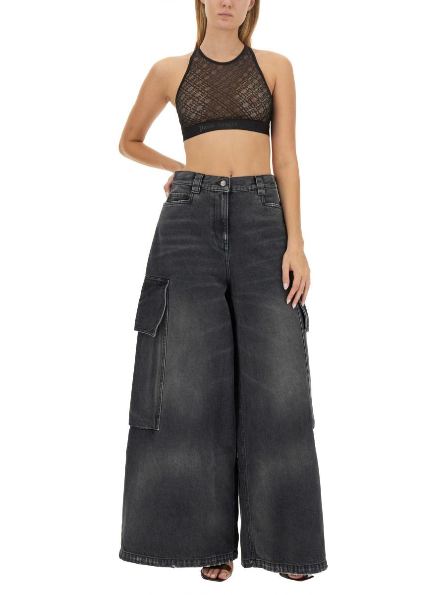 PALM ANGELS TOP AMERICA IN PIZZO CON LOGO