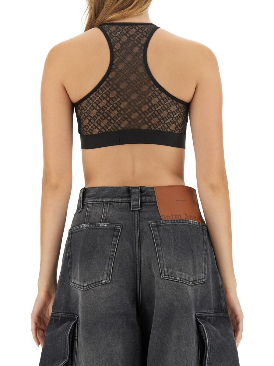 PALM ANGELS TOP AMERICA IN PIZZO CON LOGO