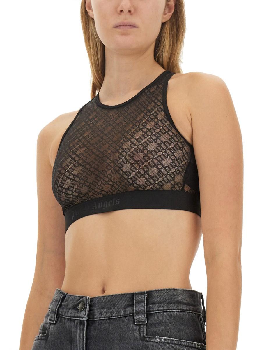 PALM ANGELS TOP AMERICA IN PIZZO CON LOGO
