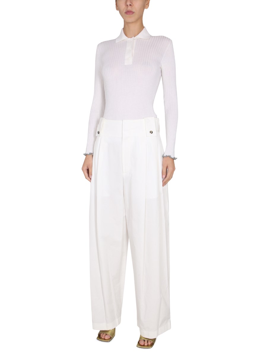 BOTTEGA VENETA PANTALONE A GAMBA AMPIA IN COTONE COMPATTO
