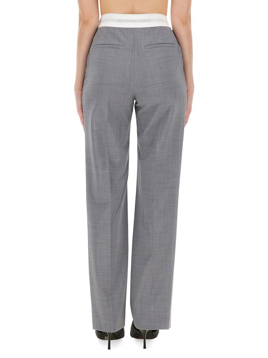 ALEXANDER WANG PANTALONE A VITA ALTA ELASTICIZZATI CON PIEGHE E LOGO