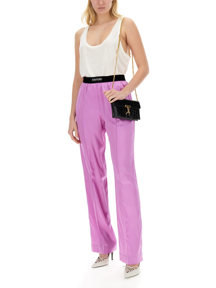 TOM FORD PANTALONE CON LOGO IN RASO DI SETA STRETCH