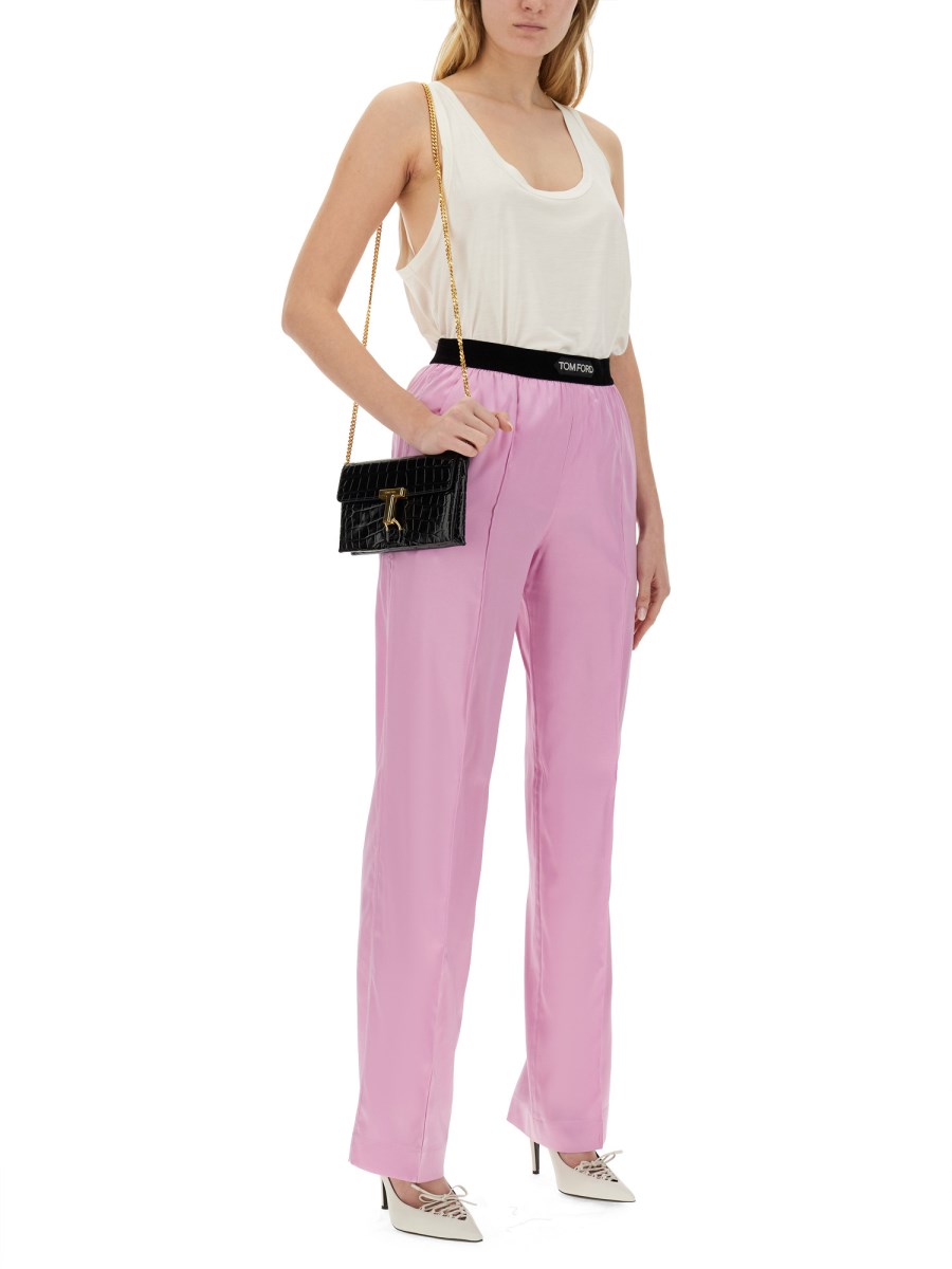 TOM FORD PANTALONE CON LOGO IN RASO DI SETA STRETCH