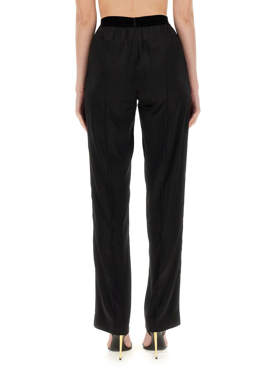 TOM FORD PANTALONE CON LOGO IN RASO DI SETA STRETCH