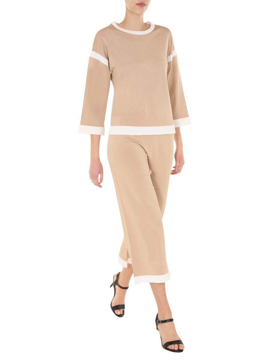 BOUTIQUE MOSCHINO PANTALONE CROPPED IN MAGLIA DI VISCOSA CON PROFILI A CONTRASTO