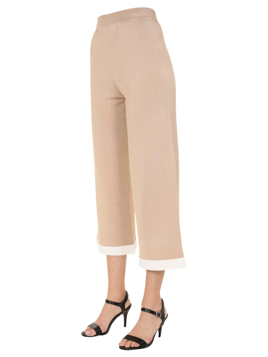 BOUTIQUE MOSCHINO PANTALONE CROPPED IN MAGLIA DI VISCOSA CON PROFILI A CONTRASTO