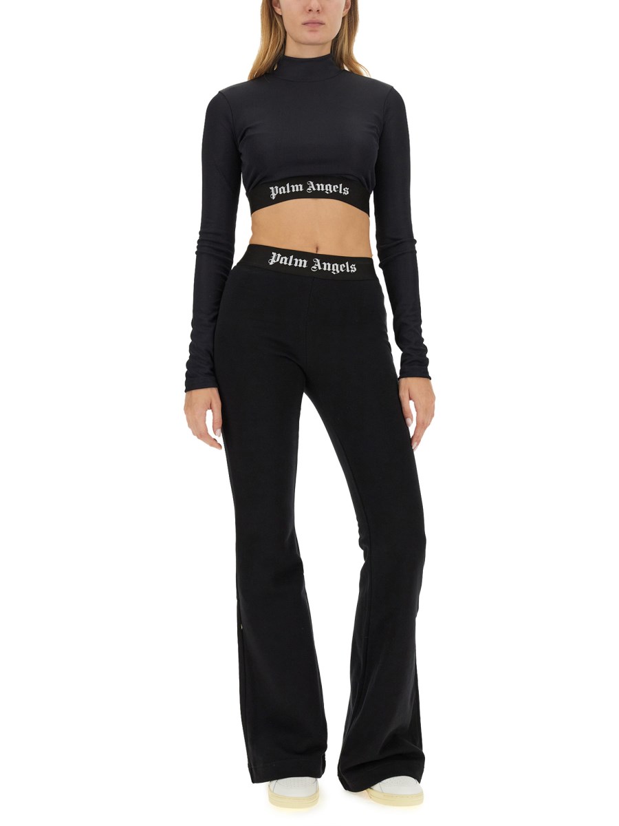 PALM ANGELS PANTALONE FLARE FIT IN CINIGLIA CON LOGO