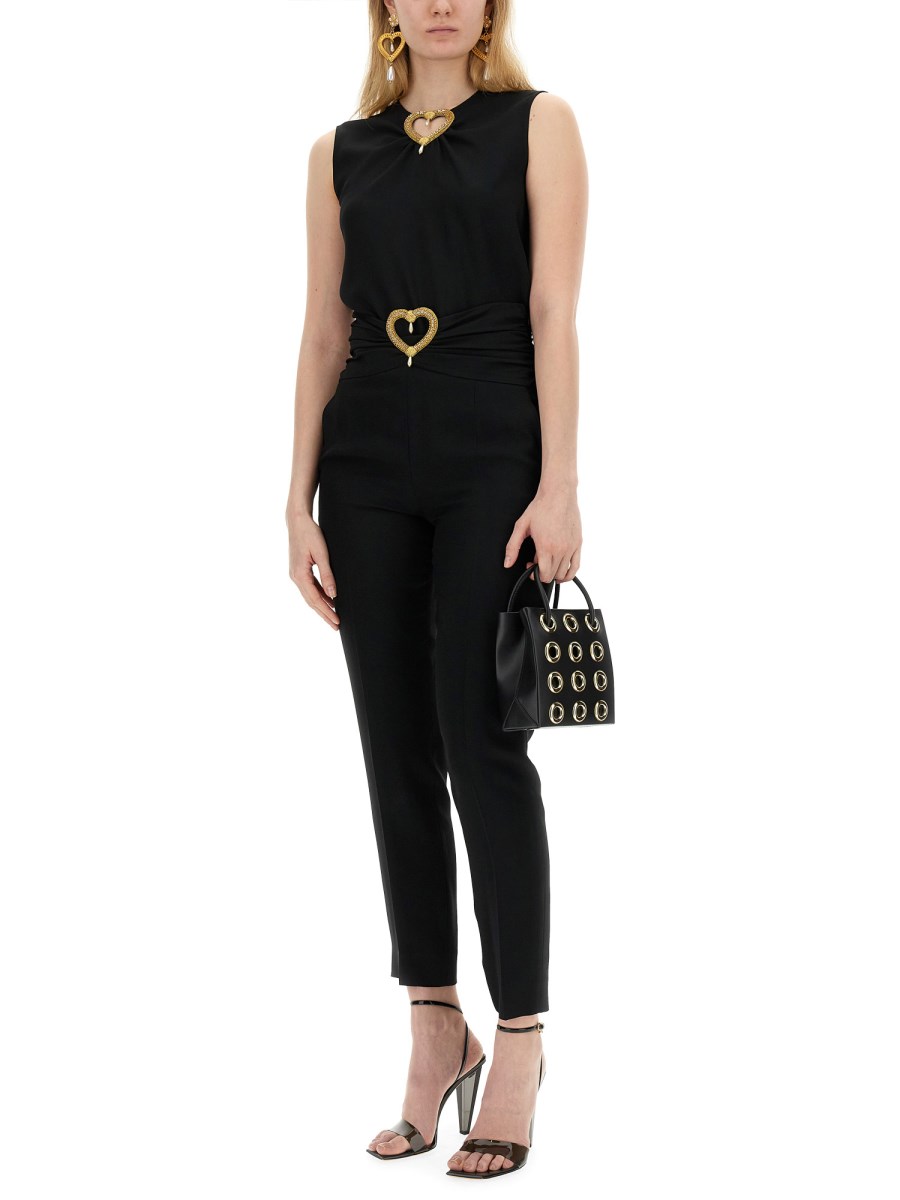 MOSCHINO PANTALONE IN ACETATO CON APPLICAZIONE HEART
