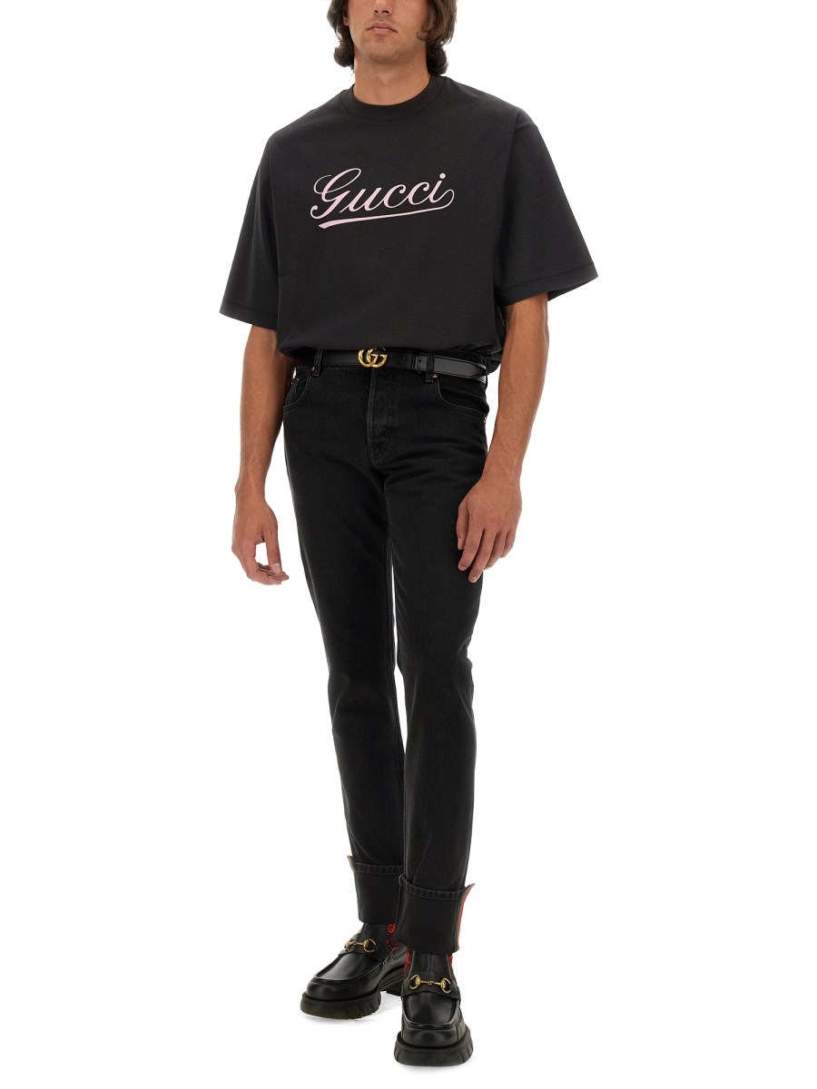 GUCCI PANTALONE IN DENIM DI COTONE CON DETTAGLI WEB