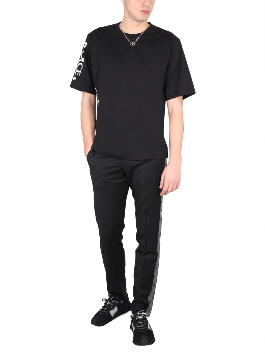 DOLCE & GABBANA PANTALONE IN LANA STRETCH CON BANDE LATERALI